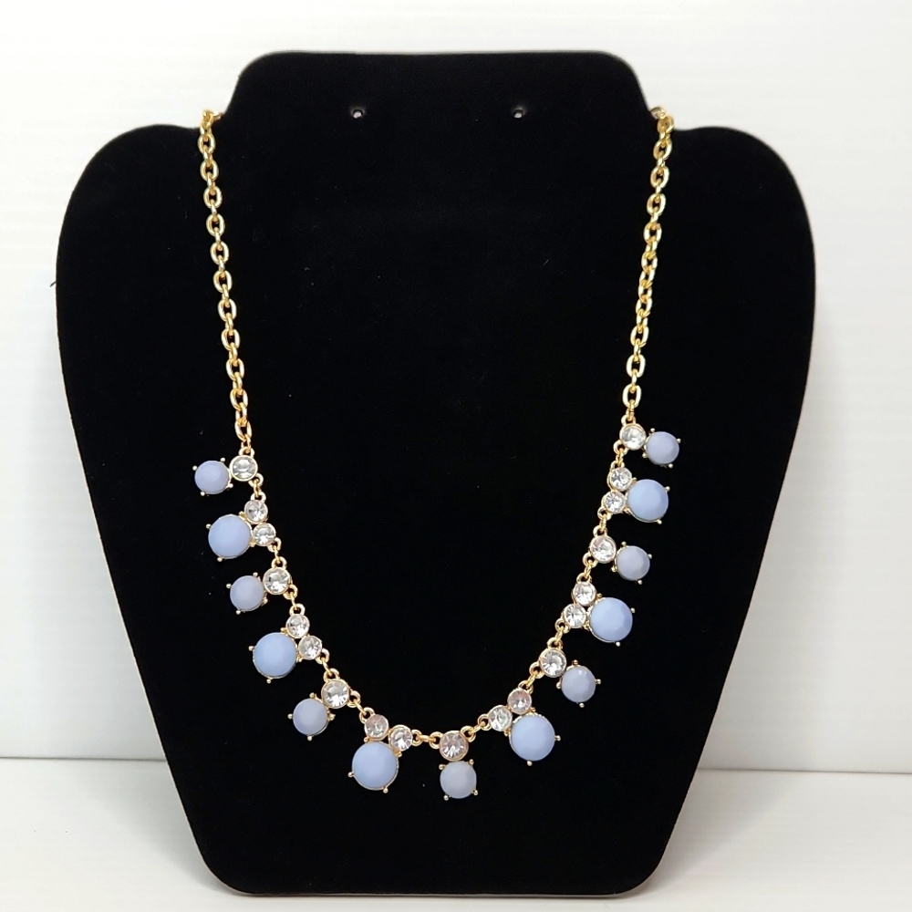 Necklace gold tone gray jewels adjustable